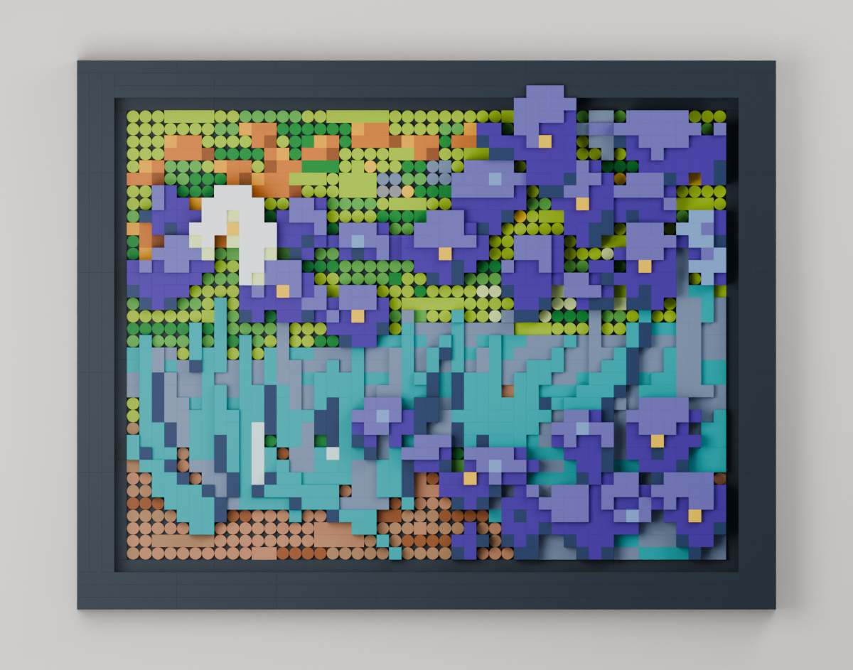 Irises, brick painting from the front