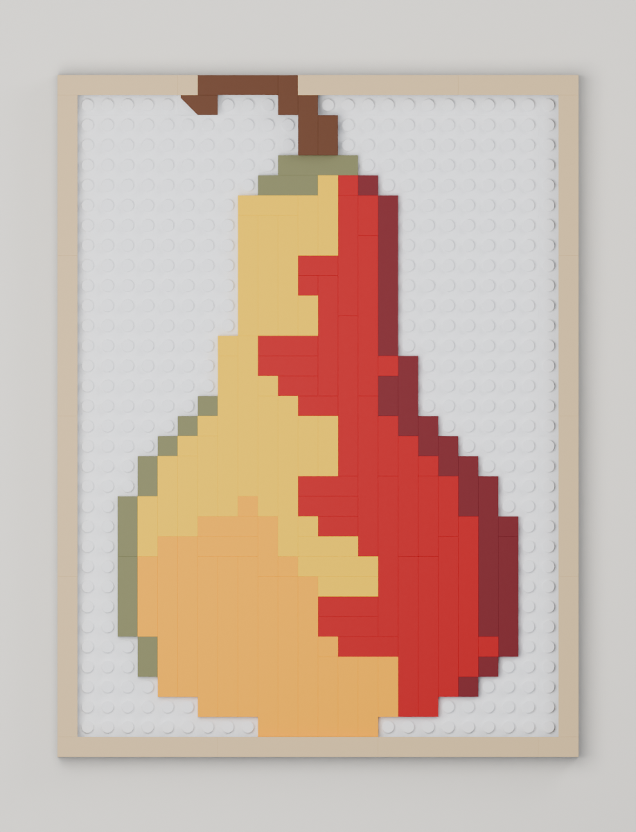 The Red-Cheeked Pear, brick painting from the front