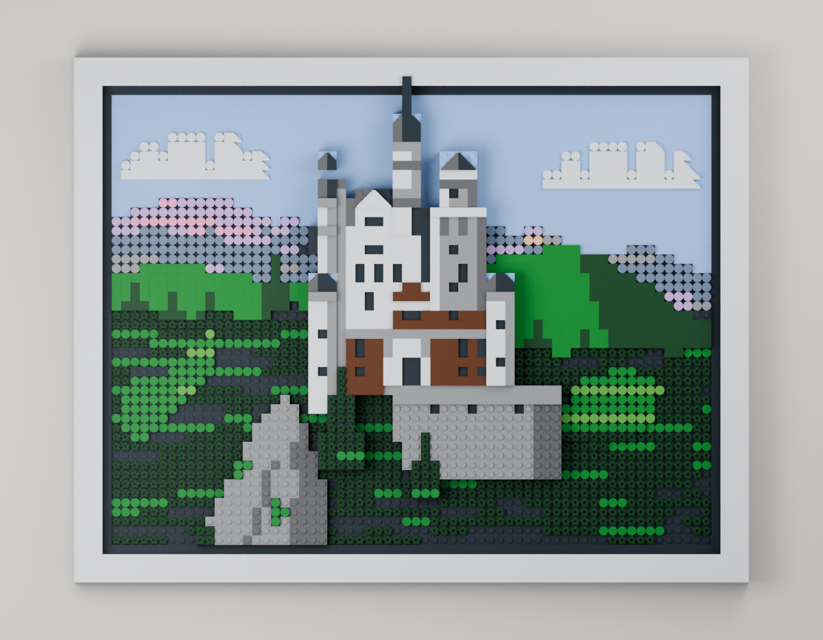 Neuschwanstein, brick painting from the front