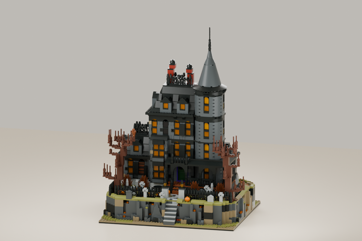 Haunted Victorian Mansion, brick model from the front