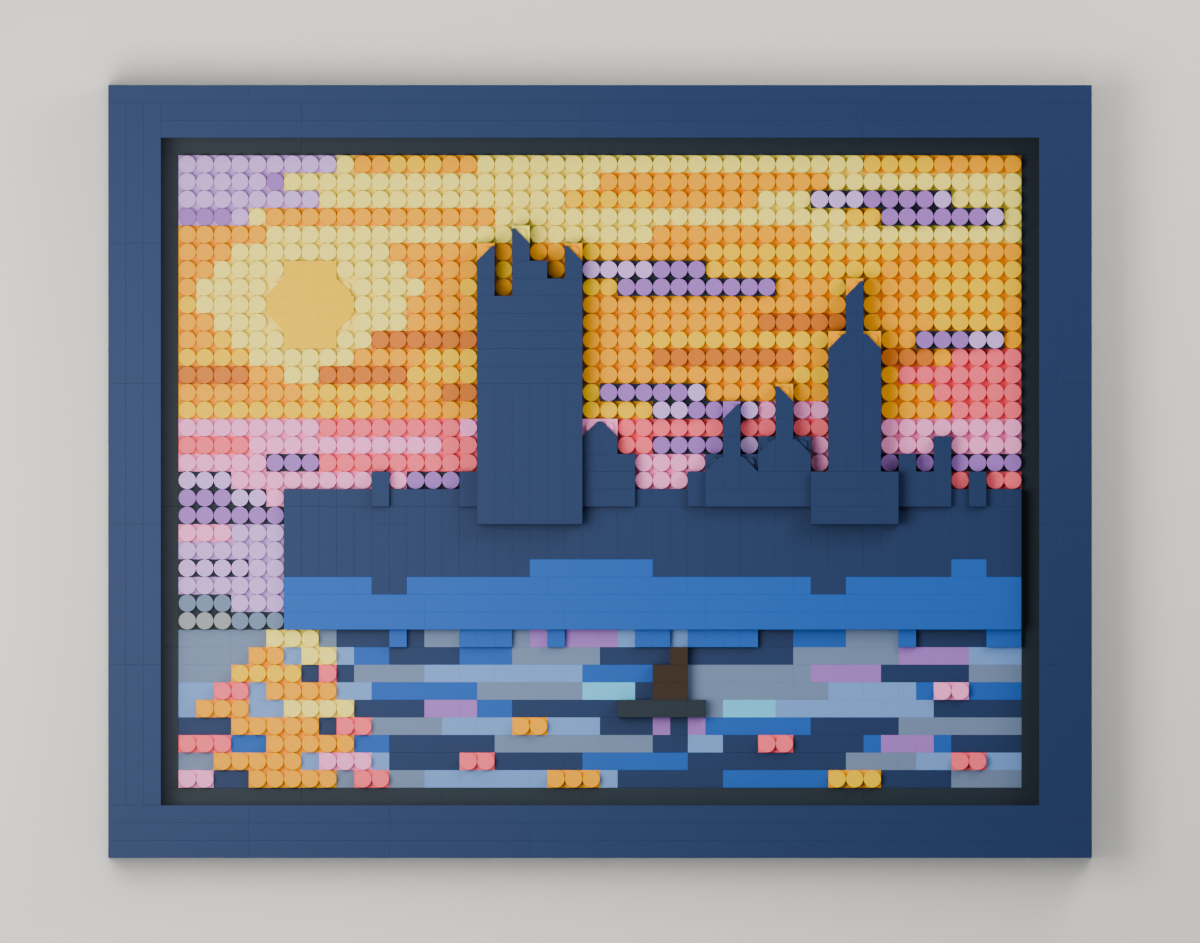 Parliament at Sunset, brick painting from the front