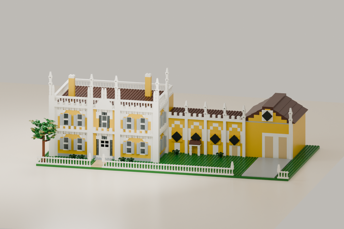 The Kennebunk Wedding Cake House, brick model from the front