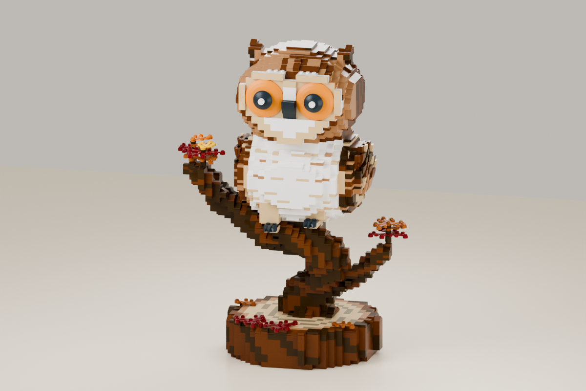 The Owl on the Branch, brick model from the front