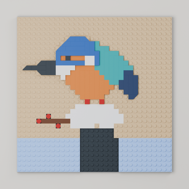 Kingfisher in the Snow, brick painting from the front