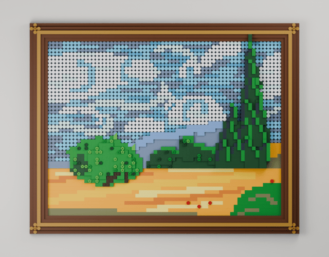Wheat Field with Cypresses, brick painting from the front