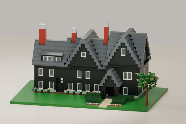 Hawthorne's House of the Seven Gables, brick model from the front