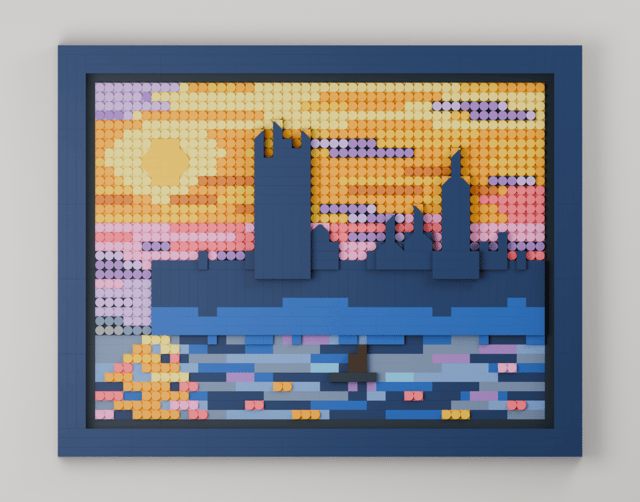 Parliament at Sunset, brick painting from the front