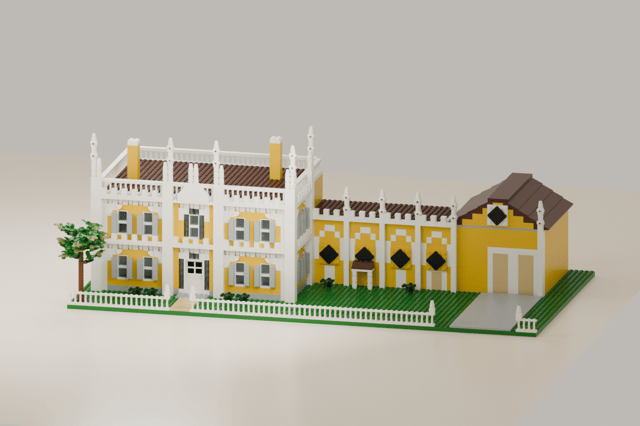 The Kennebunk Wedding Cake House, brick model from the front