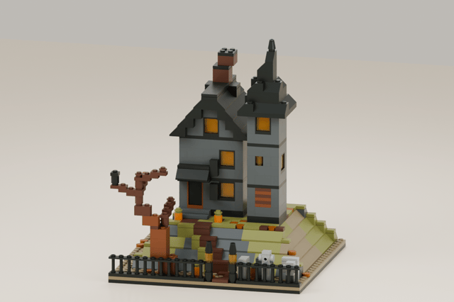Halloween · Haunted House on the Hill, brick model from the front