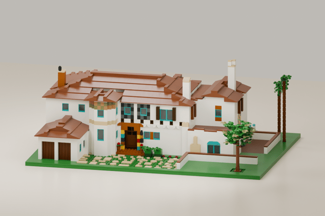 The Malibu Tile Mansion, brick model from the front
