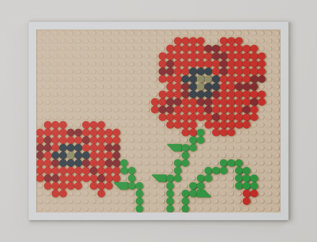 Red Poppies, brick painting from the front