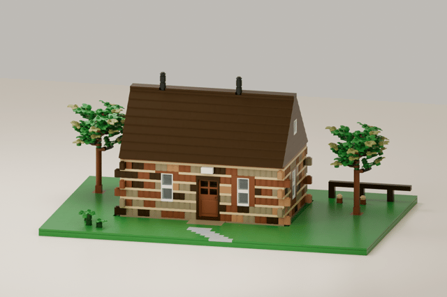 Theodore Roosevelt's Maltese Cross Cabin, brick model from the front
