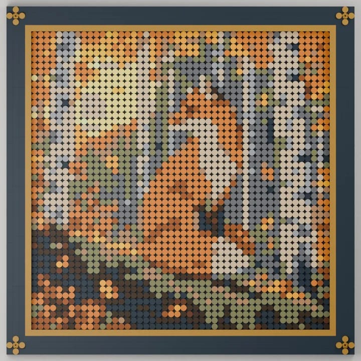 A fox among birch trees as framed brick art in the classic mosaic look