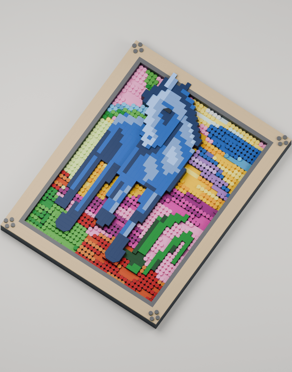 Blue Horse, angled view
