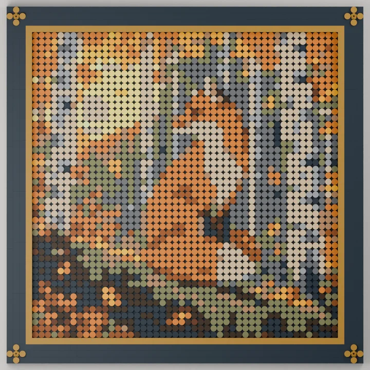 A fox among birch trees as framed brick art in the classic mosaic look